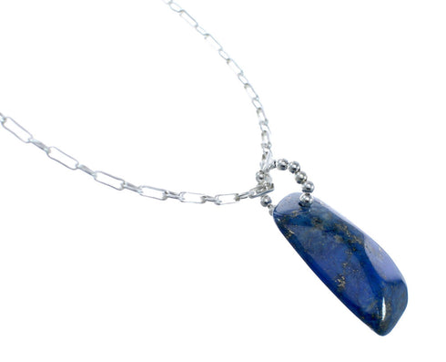 Native American Sterling Silver Lapis Link Chain Necklace Pendant Set AX128043